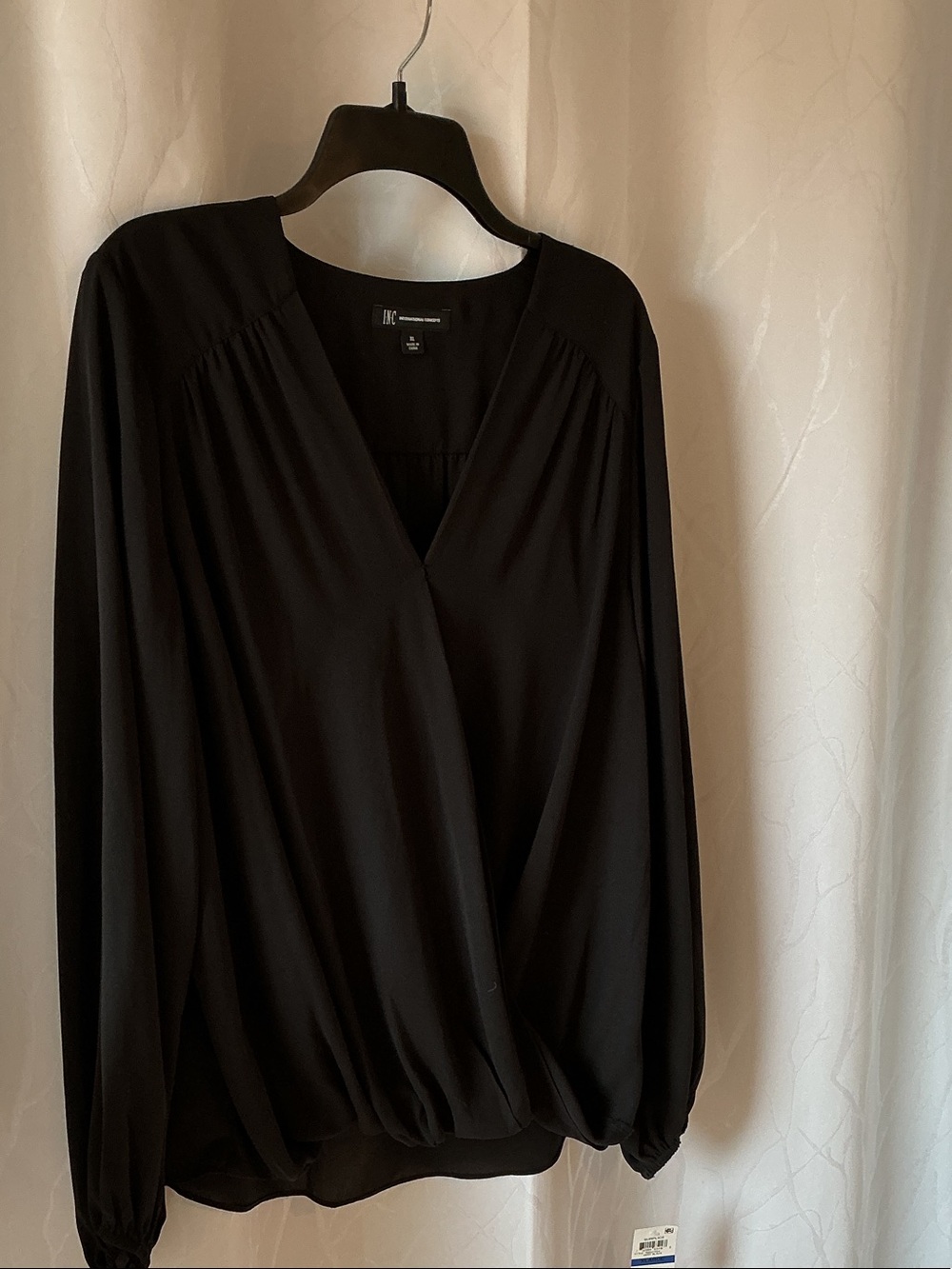 INC International Concepts Black V-Neck Blouse